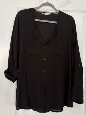 NEW Old Navy Black Button Down Roll Tab Long Sleeve Shirt